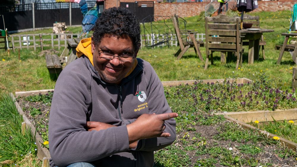 Program participant in a garden.
